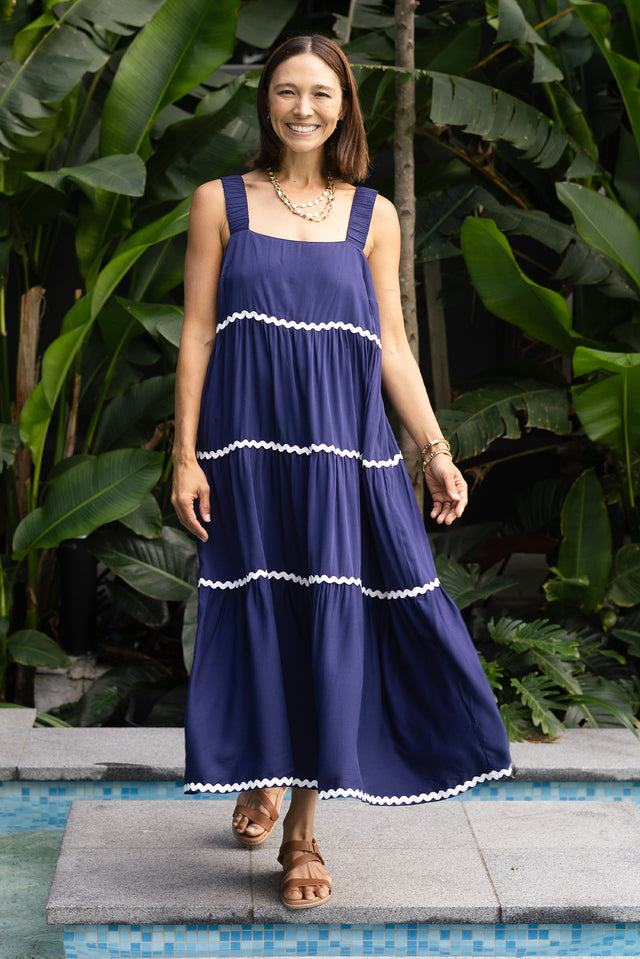 Josie Navy Contrast Tier Dress