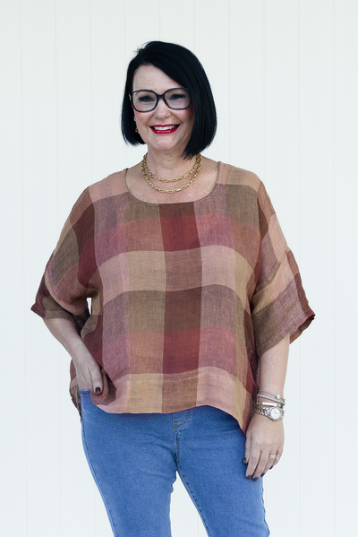 Barbara Brown Check Linen Top