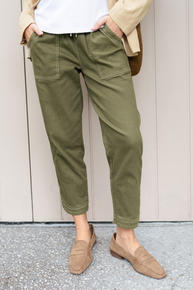 Eliana Olive Cotton Stretch Jeans