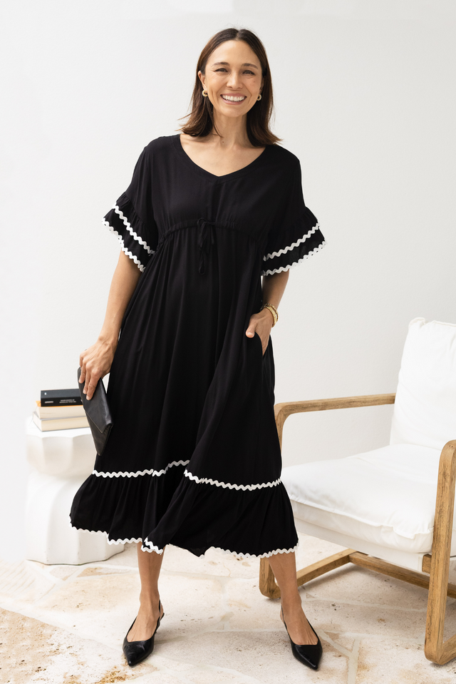 Rosemarie Black Frill Dress,Lifestyle