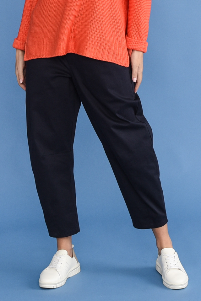 Andy Navy Cotton Cropped Barrel Pants