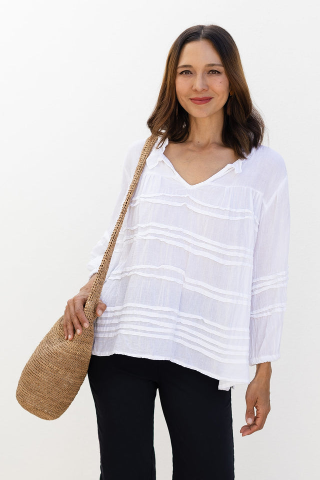 Palmer White Cotton Long Sleeve Top,Lifestyle