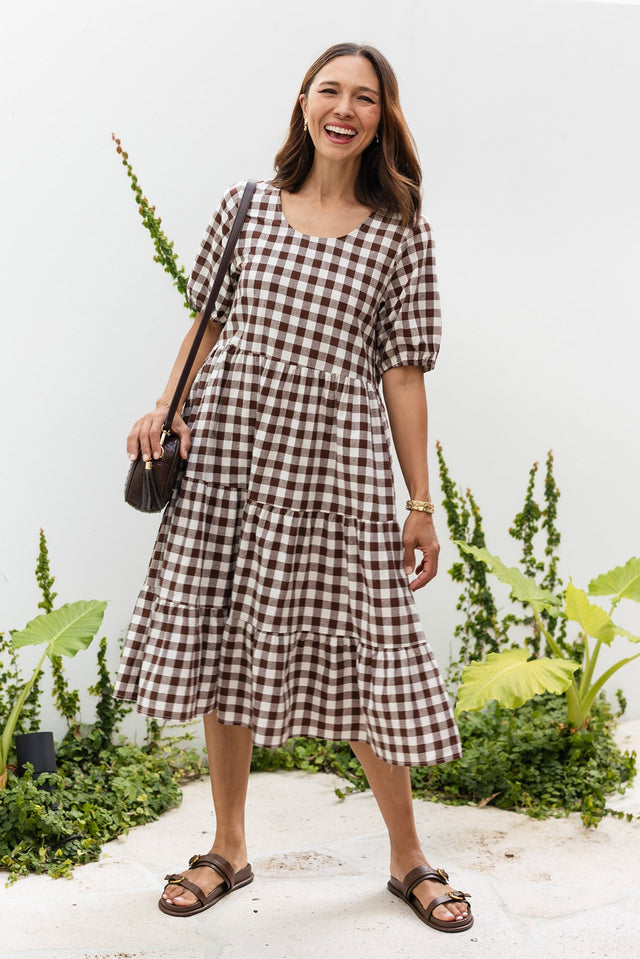 Ravenna Chocolate Check Cotton Dress,Lifestyle