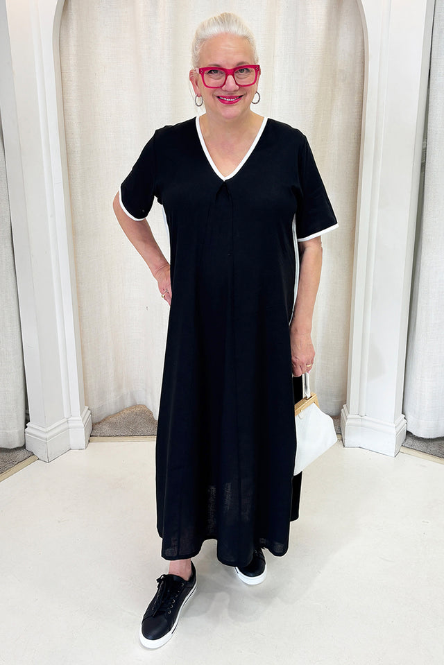 Dorcas Black Contrast V Neck Dress image 8