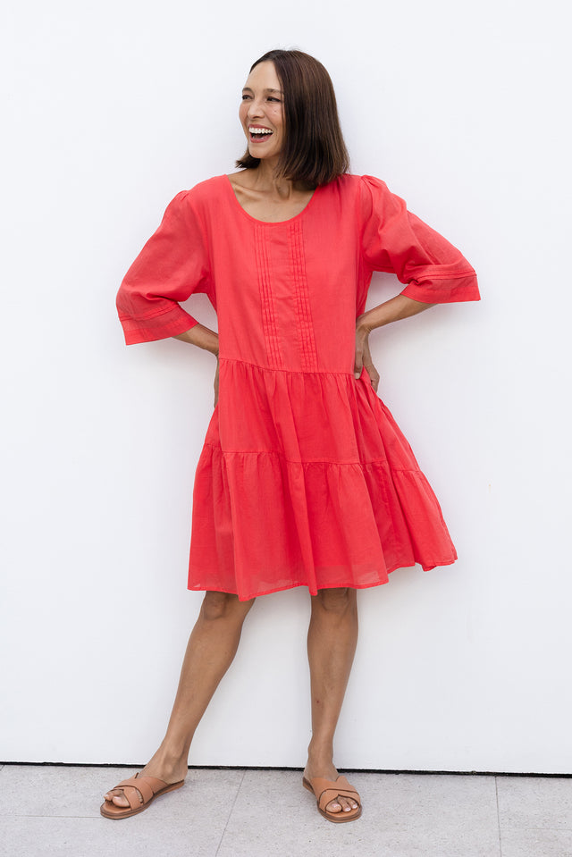 Portia Red Cotton Asymmetrical Dress