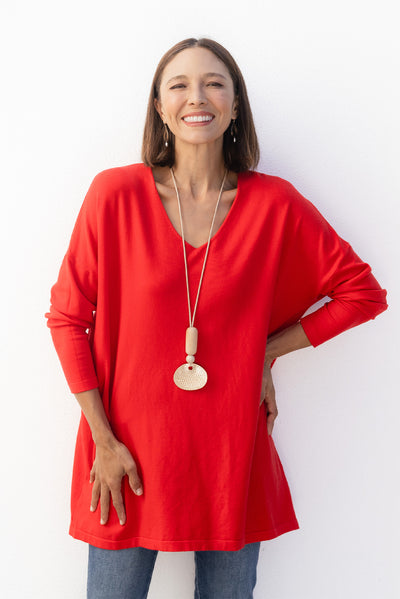 Piper Red V Neck Knit Jumper