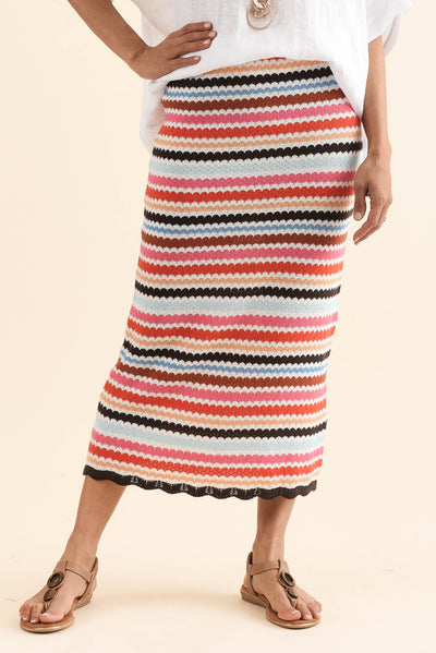 Retro Multi Stripe Cotton Knit Skirt