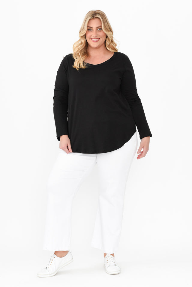Megan Black Cotton Long Sleeve Top,Blonde model,alt text|model:Caitlin image 9