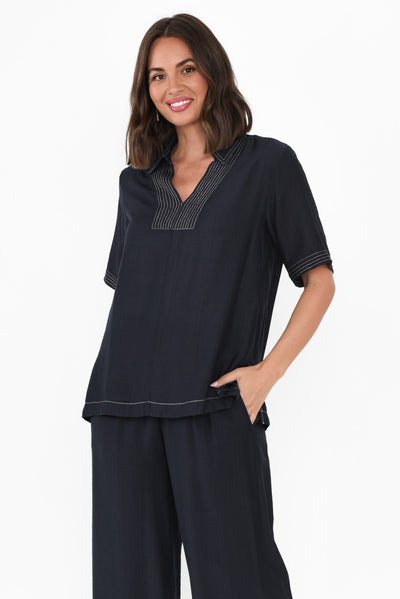 Rhianna Navy Contrast Collared Top