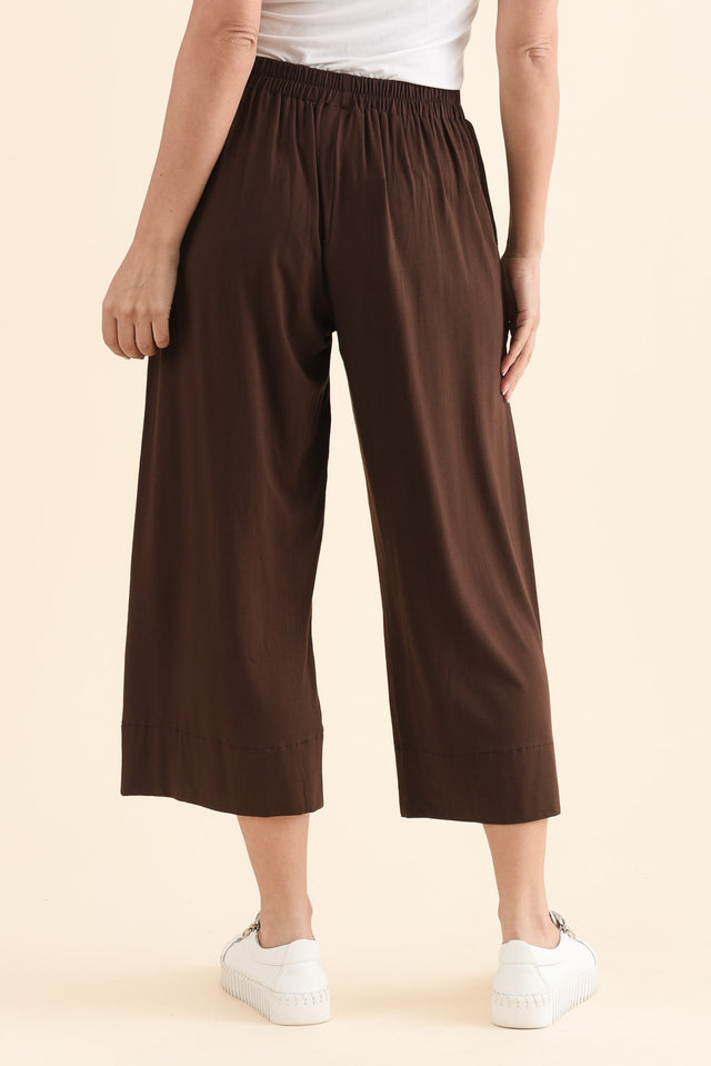 Rhodes Chocolate Bamboo Wide Leg Pants,Back,Brunette model,alt text|model:MJ image 4