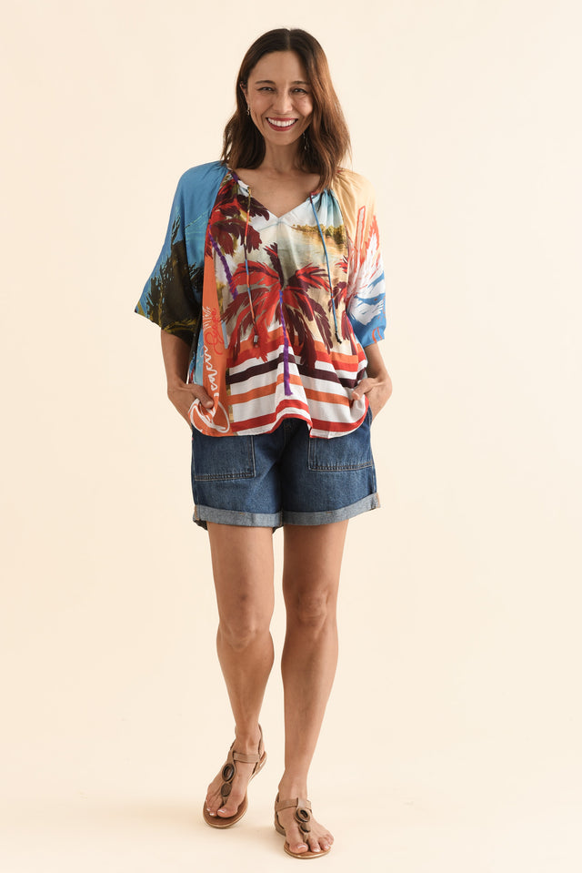 Rica Red Beach Tassel Top,Full Body,Brunette model,alt text|model:Cara image 2