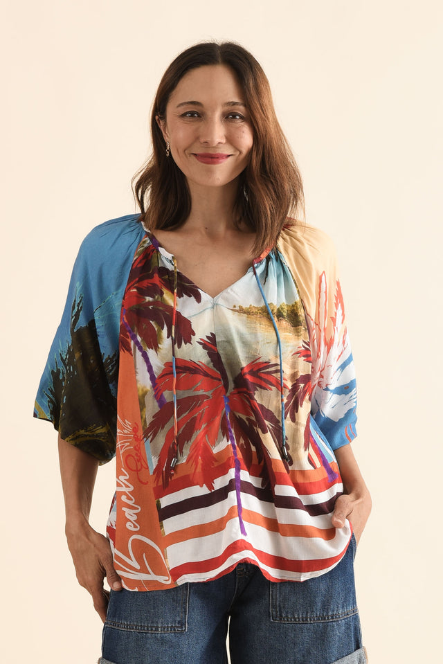 Rica Red Beach Tassel Top,Front,Brunette model,alt text|model:Cara image 1