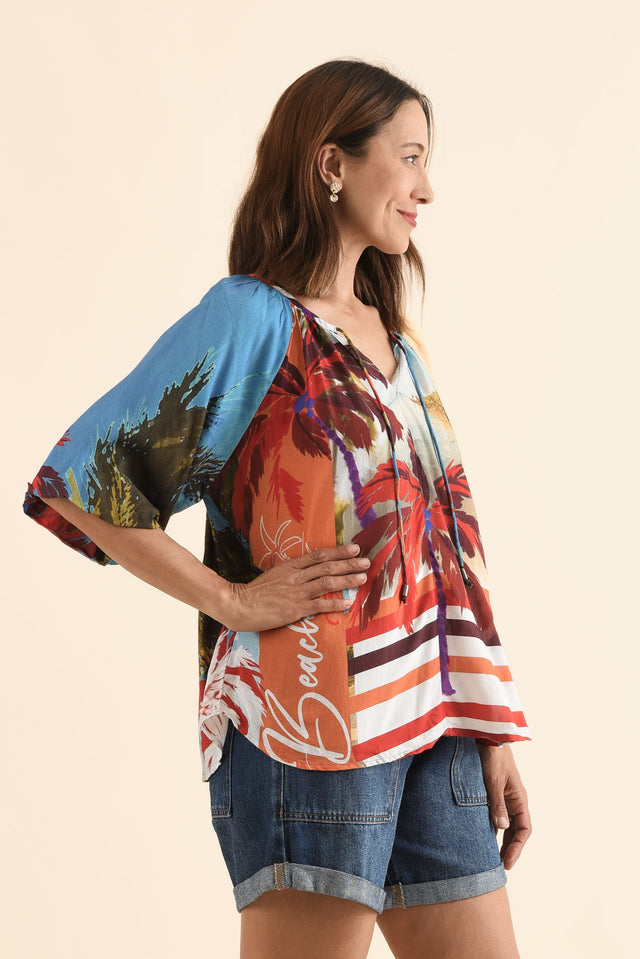 Rica Red Beach Tassel Top,Side,Brunette model,alt text|model:Cara image 3