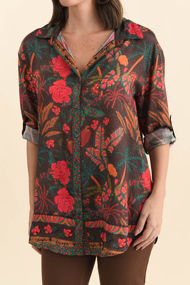 Ricky Red Jungle Button Shirt,Brunette model,alt text|model:MJ image 6