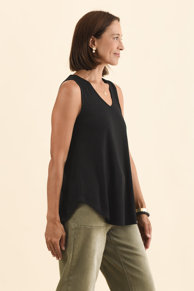 Rihanna Black Bamboo Tank,Brunette model,alt text|model:Cara image 5