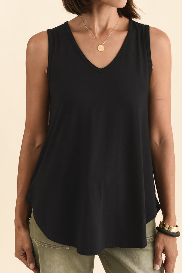 Rihanna Black Bamboo Tank,Brunette model,alt text|model:Cara image 7