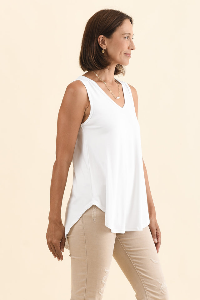 Rihanna White Bamboo Tank,Brunette model,alt text|model:Cara image 5