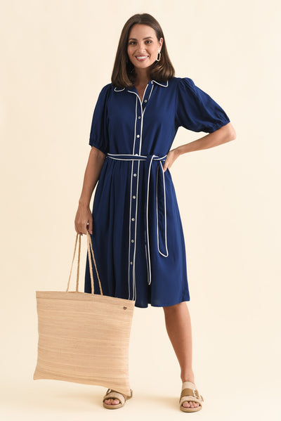 Rio Reef Navy Contrast Shirt Dress