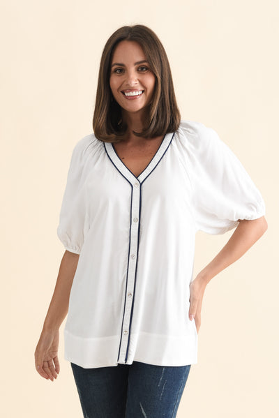 Rio Reef White Contrast Button Blouse