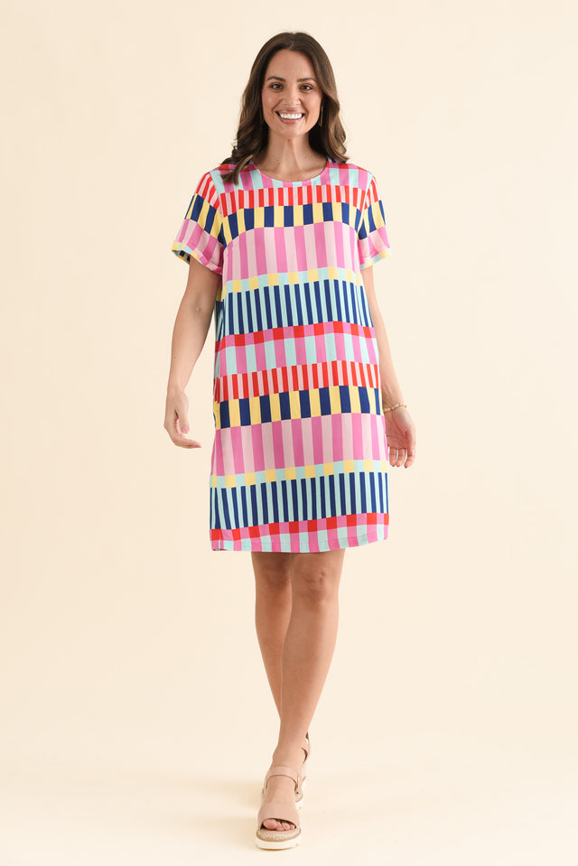 Rio Rumba Pink Geo T-Shirt Dress,Full Body,Brunette model,alt text|model:MJ image 2