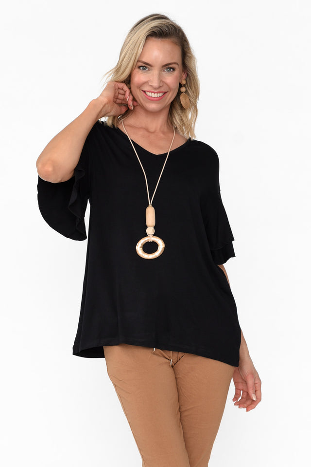 Ripon Black Frill Sleeve Top neckline_V Neck