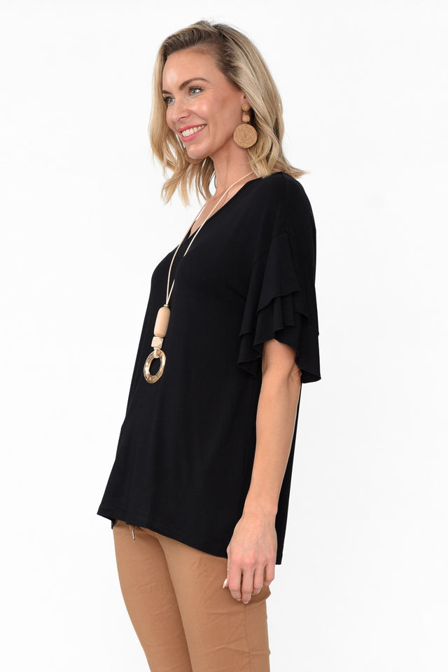 Ripon Black Frill Sleeve Top