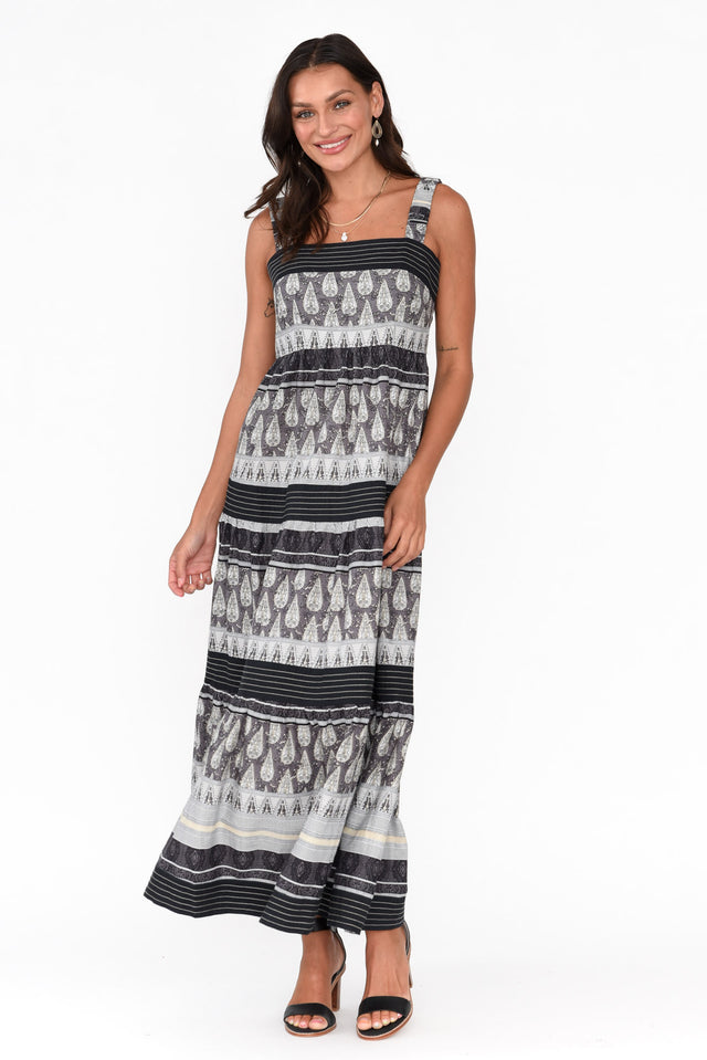 Rita Black Geo Cotton Dress