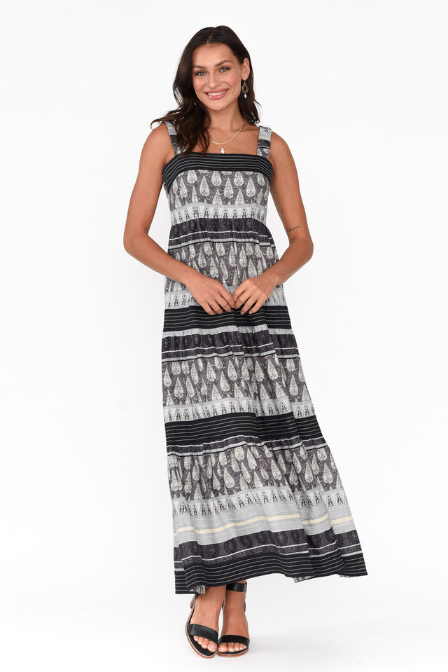 Rita Black Geo Cotton Dress