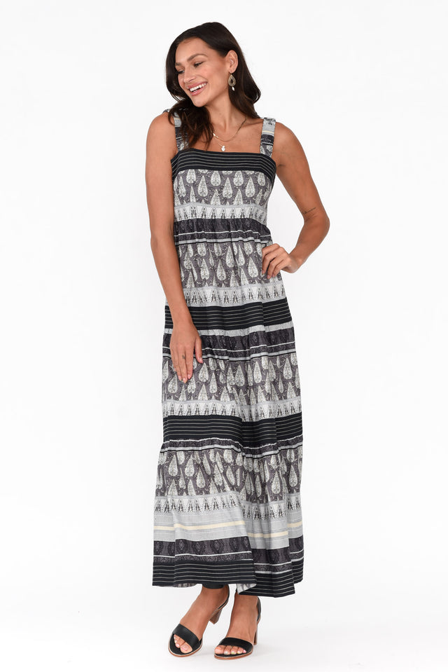 Rita Black Geo Cotton Dress