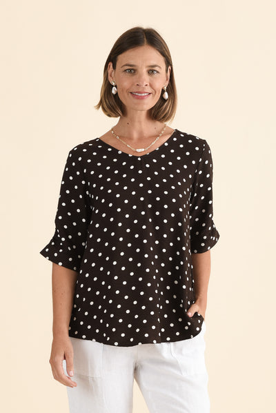 Riveria Brown Spot V Neck Top