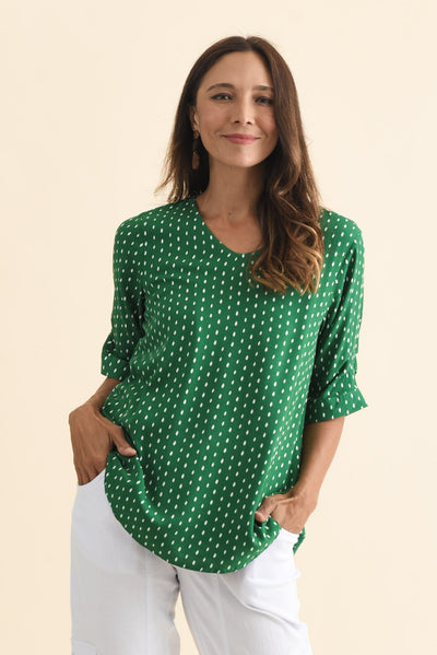 Riveria Green Dash V Neck Top