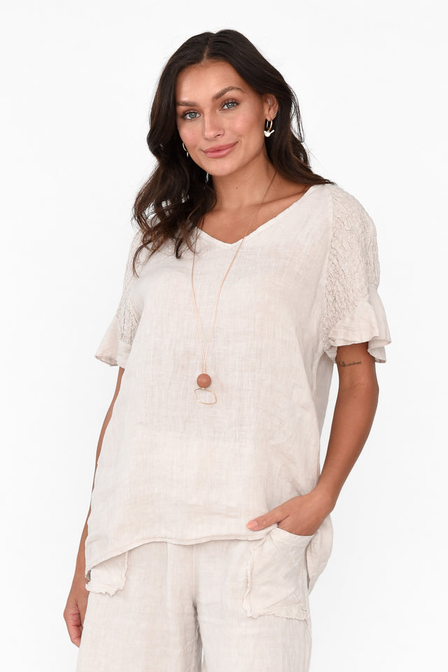 Rivia Beige Linen Blend Top neckline_V Neck