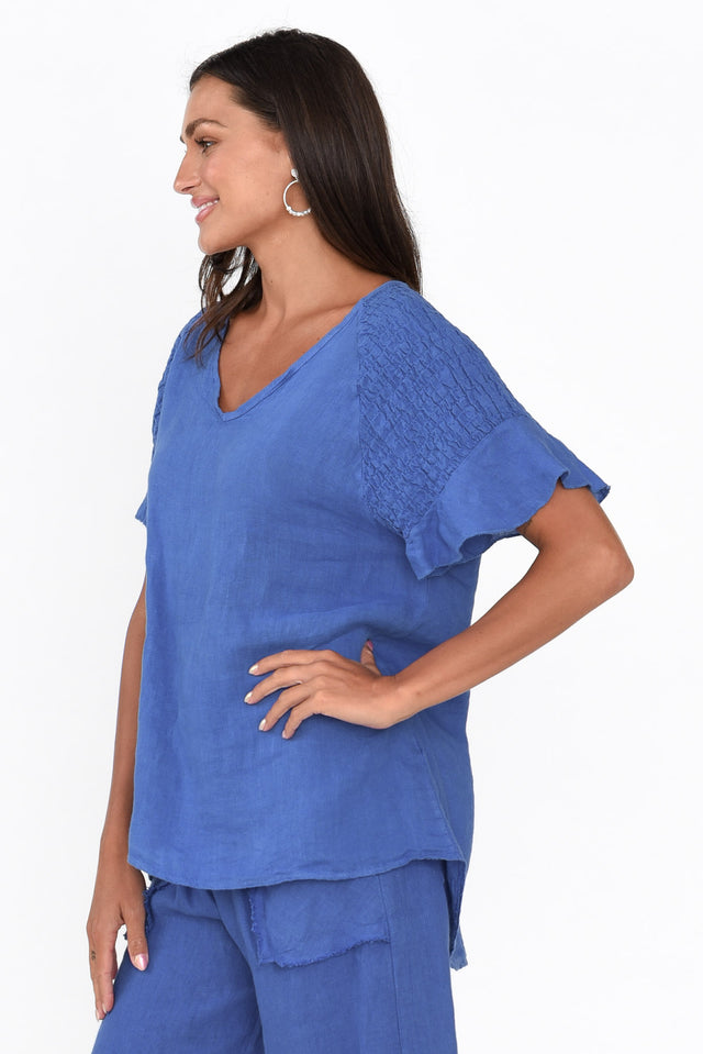 Rivia Blue Linen Top