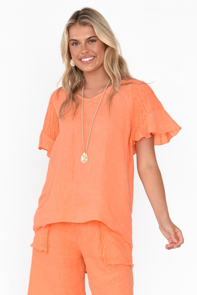 Rivia Orange Linen Blend Top neckline_V Neck  alt text|model:Imogen;wearing:S image 1