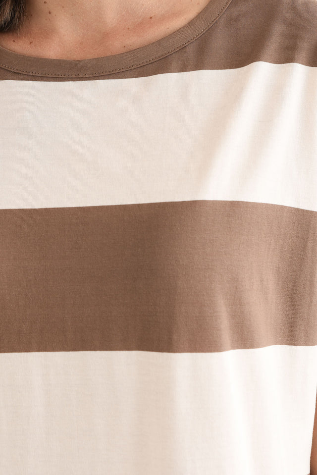 Rocco Chocolate Stripe Cotton Pocket Dress,Detail,Brunette model,alt text|model:MJ image 5