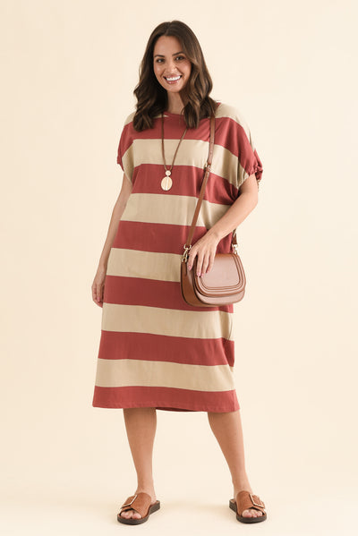 Rocco Coral Stripe Cotton Pocket Dress