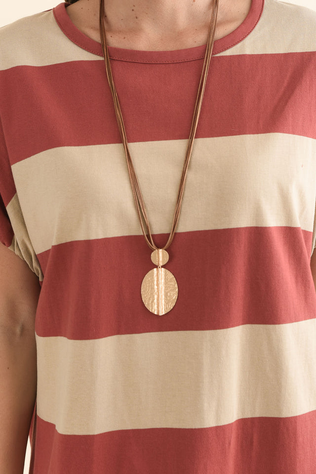 Rocco Coral Stripe Cotton Pocket Dress,Detail,Brunette model,alt text|model:MJ image 5