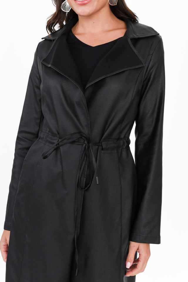 Rois Black Faux Leather Trench Coat