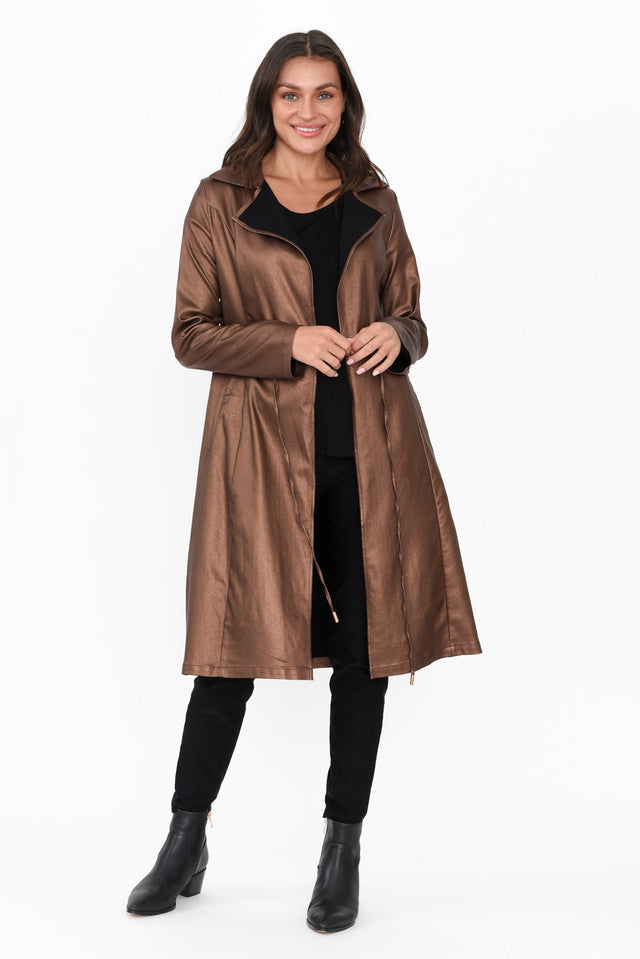 Rois Bronze Faux Leather Trench Coat image 2