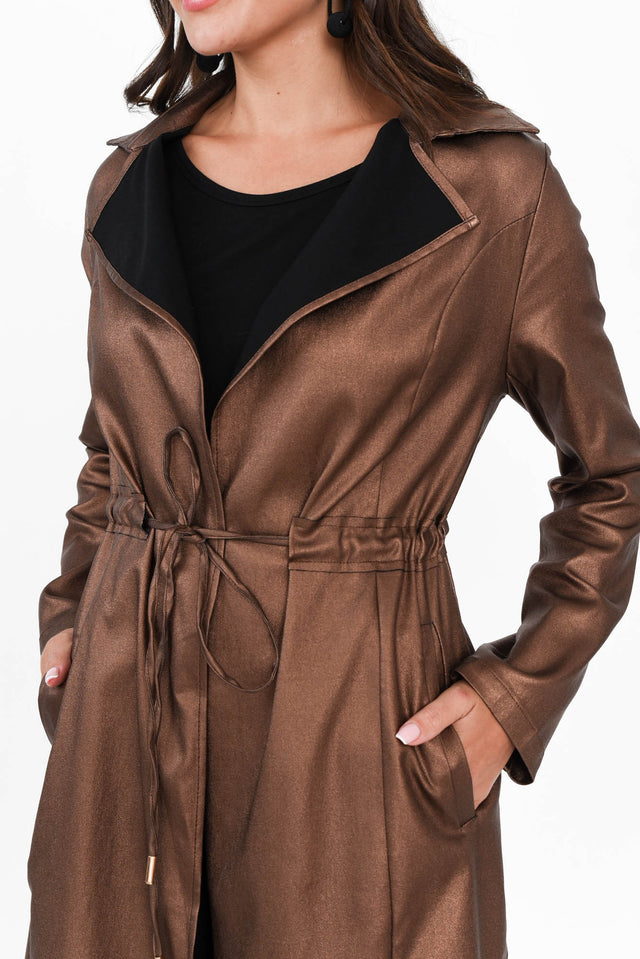 Rois Bronze Faux Leather Trench Coat