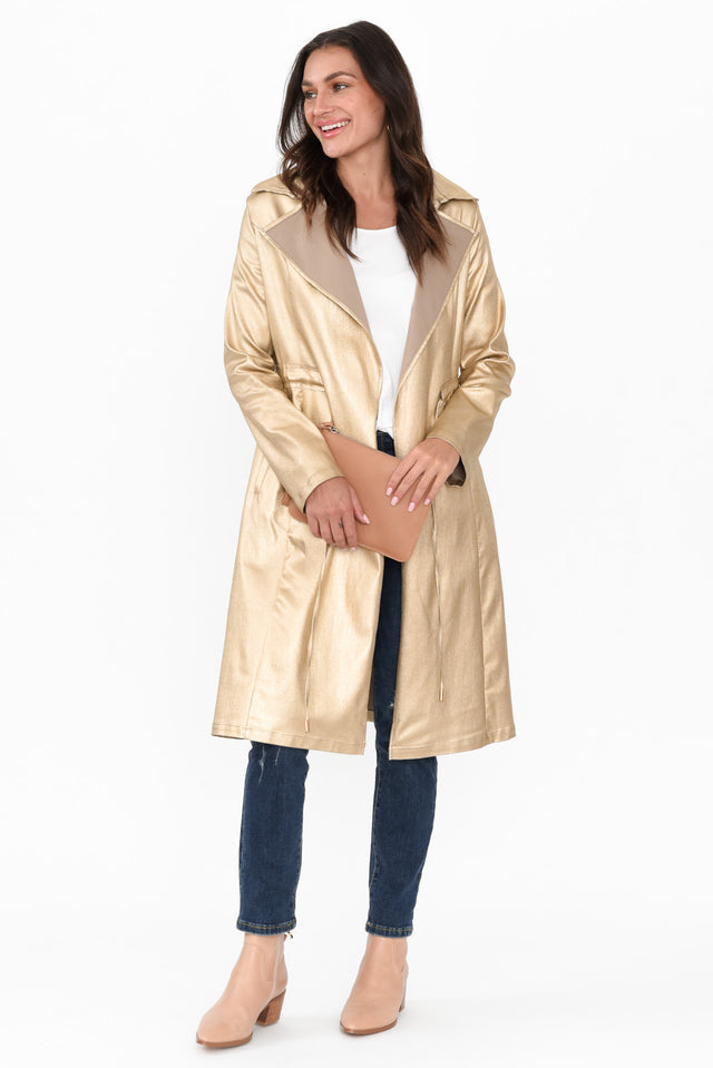 Rois Gold Faux Leather Trench Coat image 2