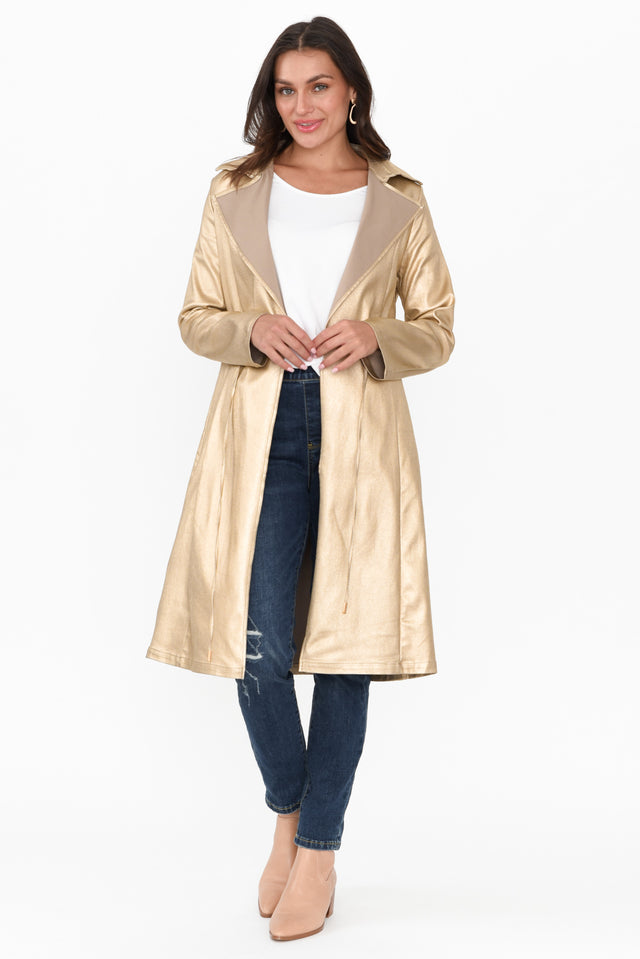 Rois Gold Faux Leather Trench Coat image 5
