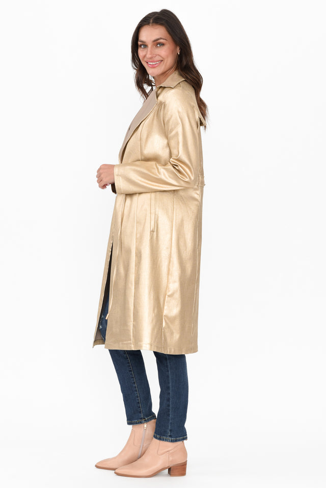 Rois Gold Faux Leather Trench Coat image 3