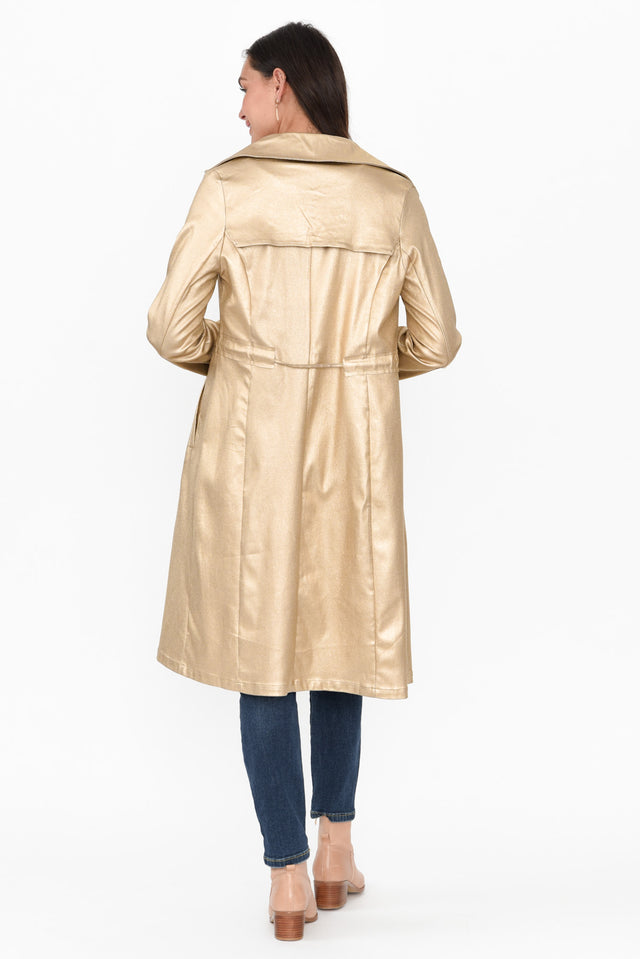 Rois Gold Faux Leather Trench Coat