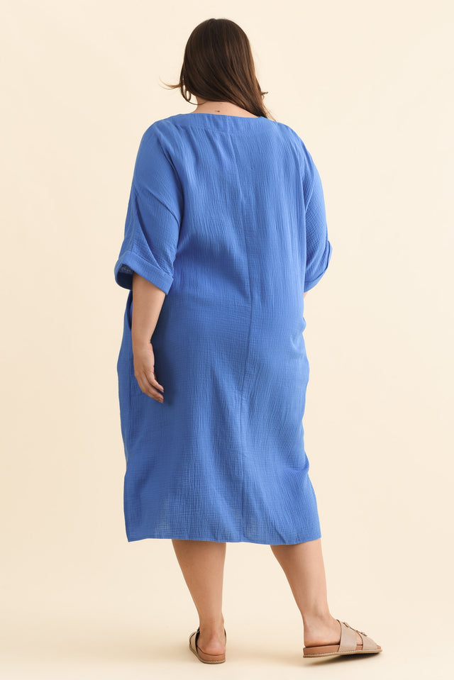 Roma Cobalt Cotton Cheesecloth Dress,Brunette model,alt text|model:Gabby image 11