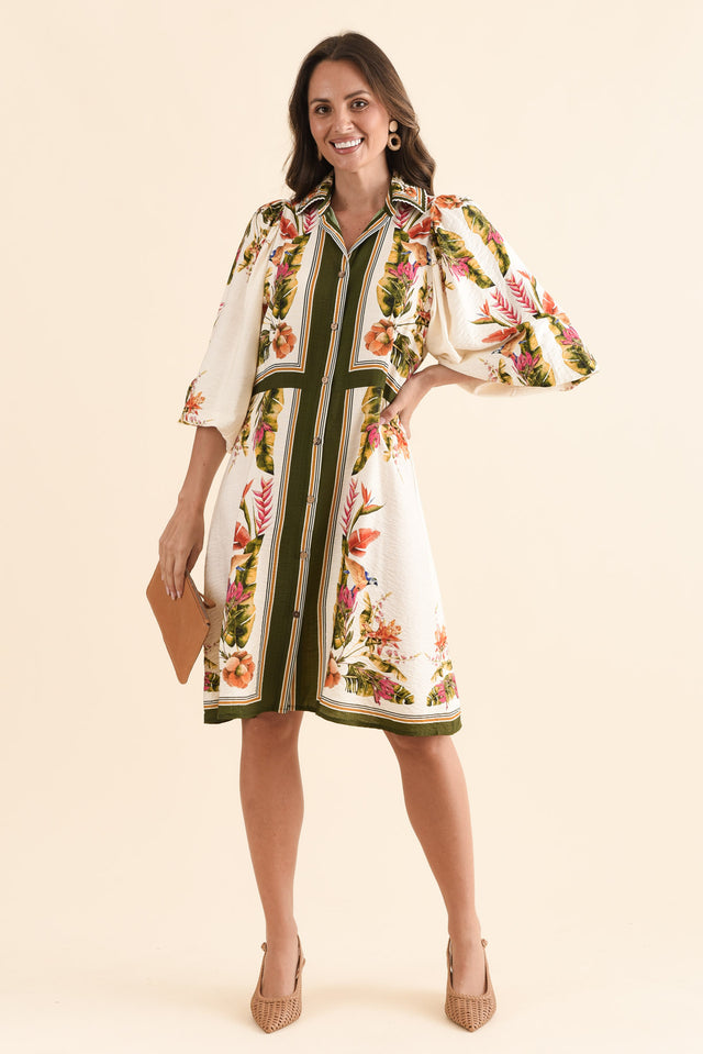 Romeo Green Garden Tie Dress,Front,Brunette model,alt text|model:MJ image 1