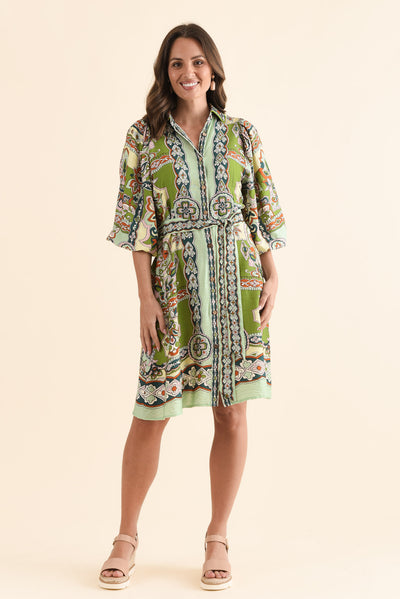 Romeo Green Mosaic Tie Dress