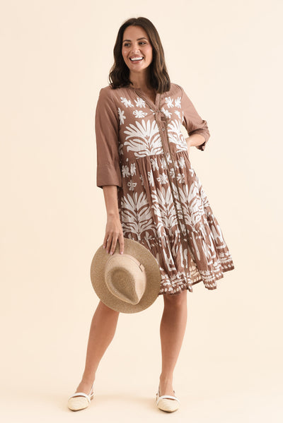 Romy Mocha Beach Crinkle Cotton Dress