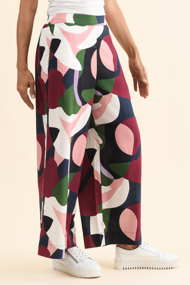 Ronja Red Abstract Pocket Pants,Side,Brunette model,alt text|model:Cara image 4