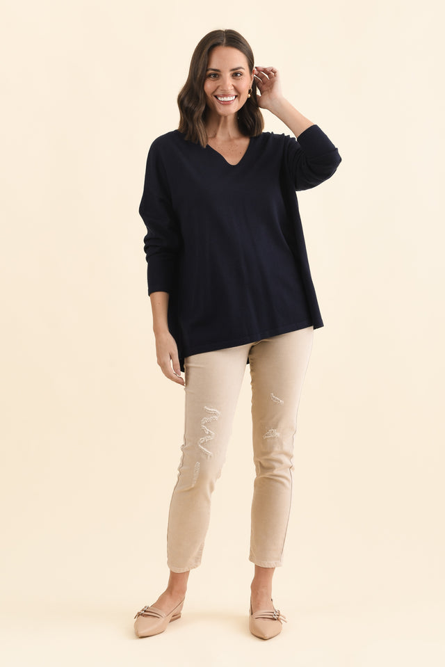 Ronnie Navy Knit Jumper,Brunette model,alt text|model:MJ image 8